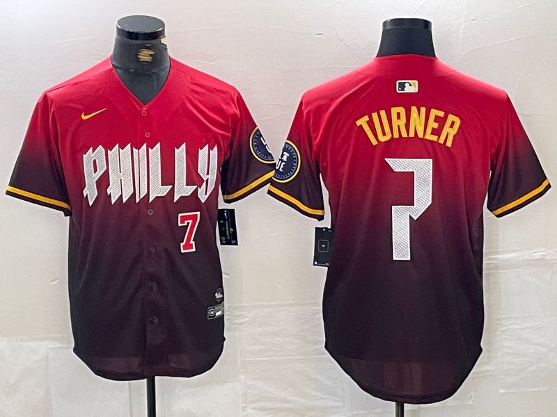 Men Philadelphia Phillies 7 Turner Red City Edition Nike 2024 MLB Jersey style 2